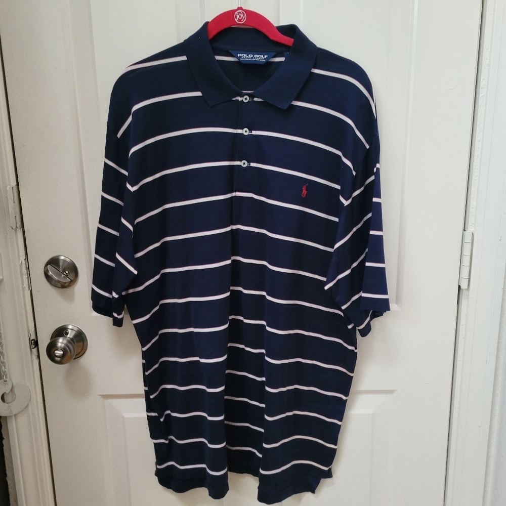 Polo Golf by Ralph Lauren Polo Shirt. Stripes Navy Blue White Red-Large